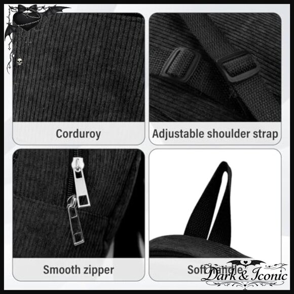 Corduroy Mini Backpack for Women, Adjustable Straps, Two Compartments main image 5